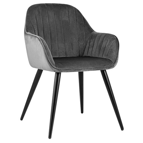 Gray upholstered dining chairs with arms