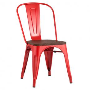 Tolix Dining Chair Glossy Red Dark Wooden Board