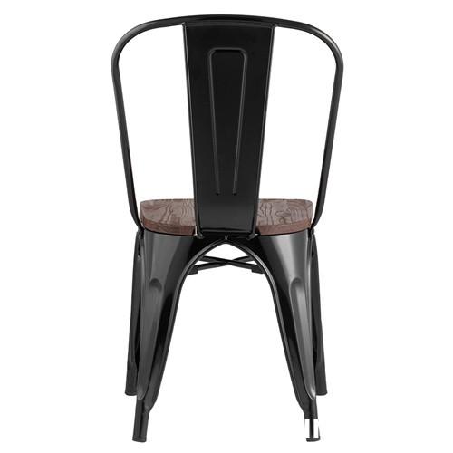 Tolix Dining Chair Glossy Black Dark Wooden Board 