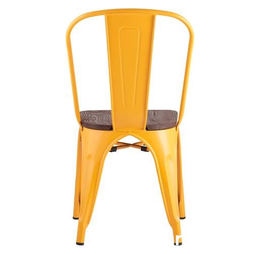 Tolix Dining Chair Glossy Yellow Dark Wooden Board