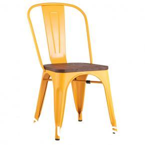Tolix Dining Chair Glossy Yellow Dark Wooden Board