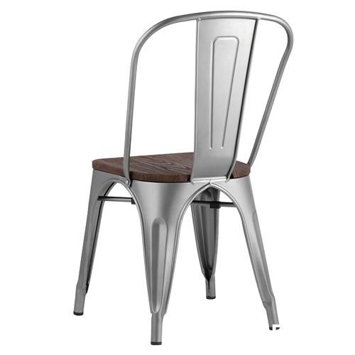 Tolix Dining Chair Silver Dark Wood Board