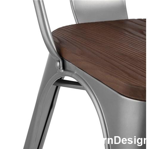 Tolix Dining Chair Silver Dark Wood Board