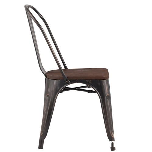 Tolix Dining Chair Retro Gold Painted Dark Wood Board