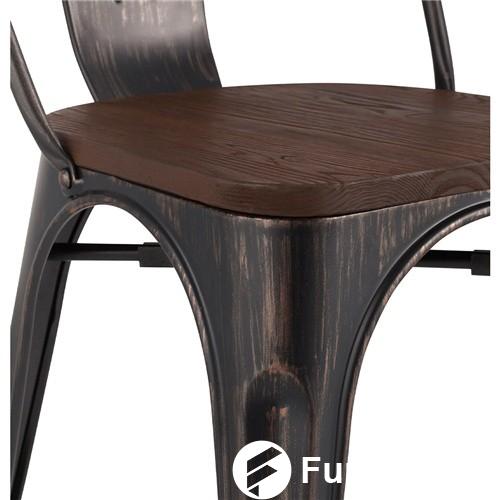 Tolix Dining Chair Retro Gold Painted Dark Wood Board