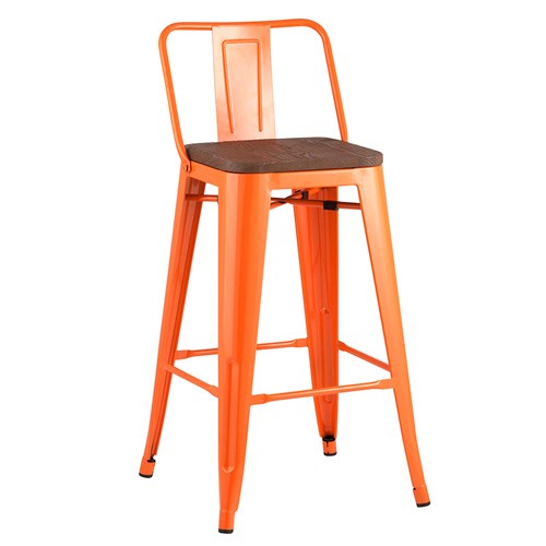 Tolix Bar Stool Orange Backrest Wood Board Footrest
