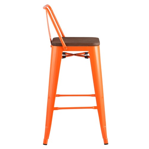 Tolix Bar Stool Orange Backrest Wood Board Footrest