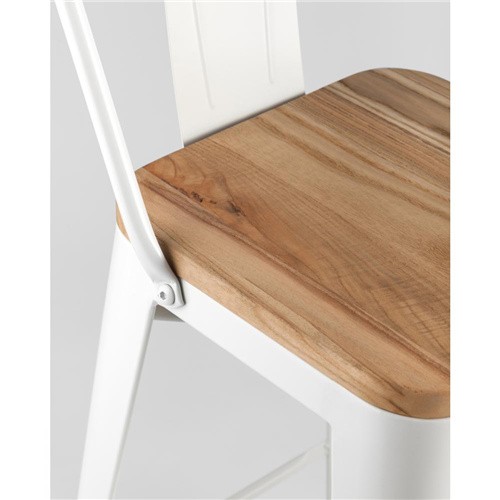 Tolix Bar Stool White Backrest Wood Board Footrest