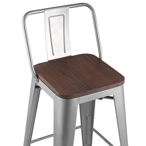Tolix Bar Stool Silver Backrest Wood Board Footrest