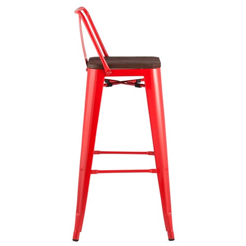 Tolix Bar Stool Red Backrest Wood Board Footrest