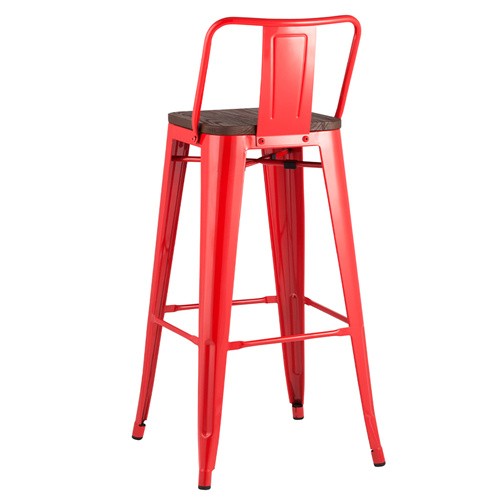 Tolix Bar Stool Red Backrest Wood Board Footrest