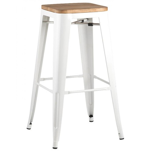 Tolix bar stool white metal wood board footrest