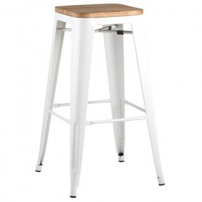Tolix bar stool white metal wood board footrest