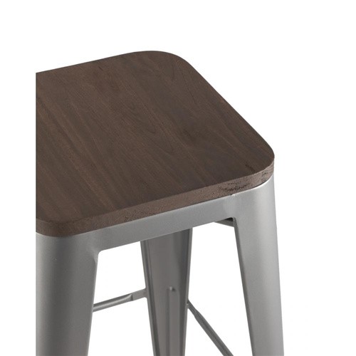 Tolix bar stool silver metal wood board footrest