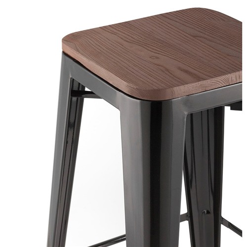 Tolix bar stool black metal wood board footrest