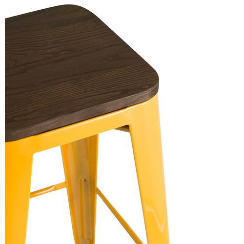 Tolix bar stool yellow metal wood board footrest