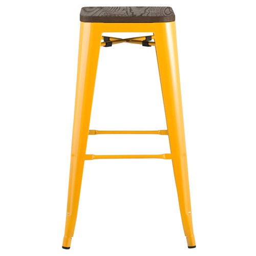 Tolix bar stool yellow metal wood board footrest