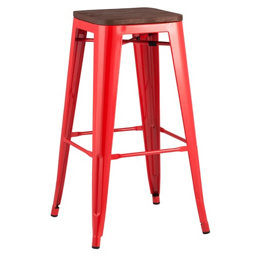 Tolix bar stool red metal wood board footrest