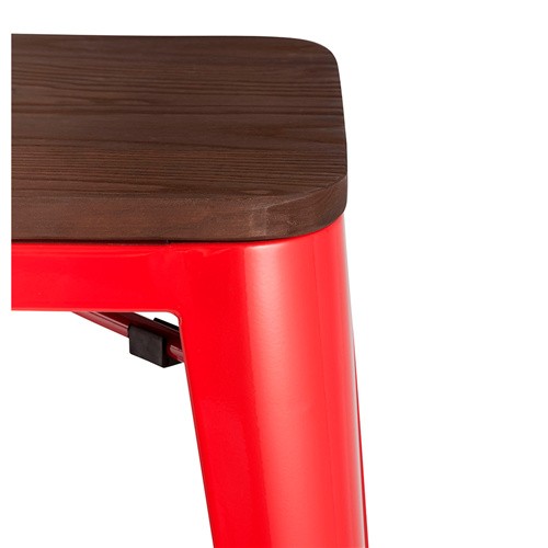 Tolix bar stool red metal wood board footrest