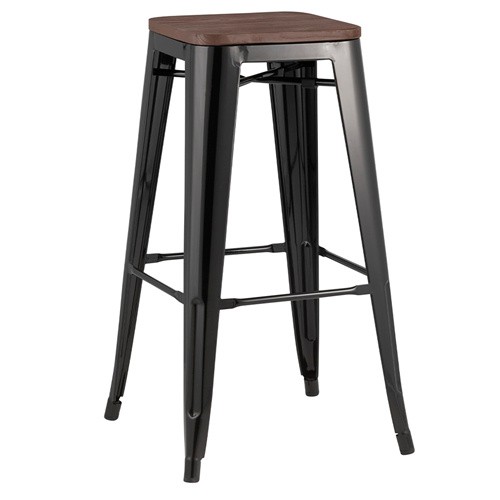 Tolix bar stool green metal wood board footrest