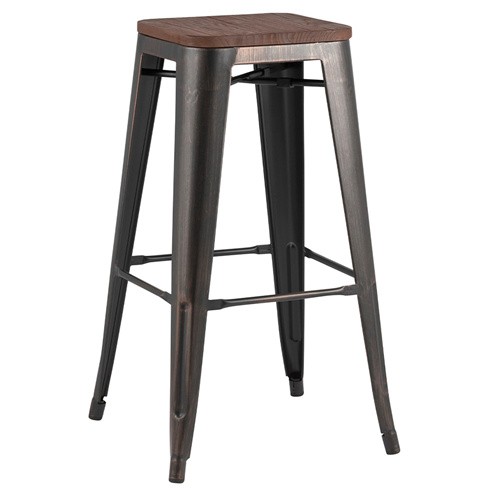 Tolix bar stool green metal wood board footrest