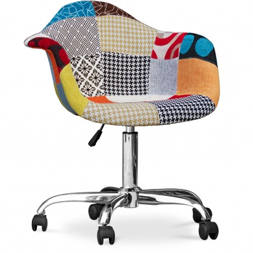 Patchwork Fabric Upholstered Office Chair With Wheels