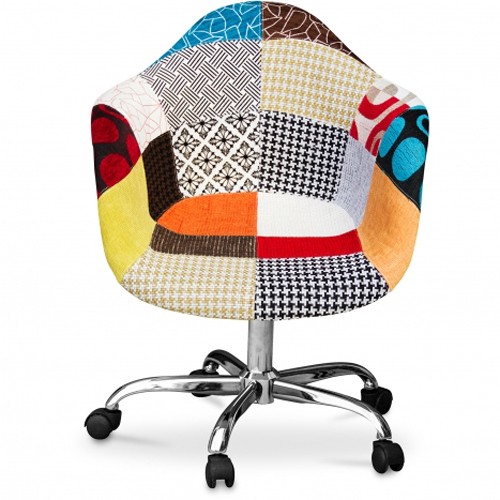 Patchwork Fabric Upholstered Office Chair With Wheels