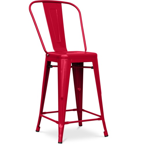 Tolix A Bar Stool With backrest and footrest red
