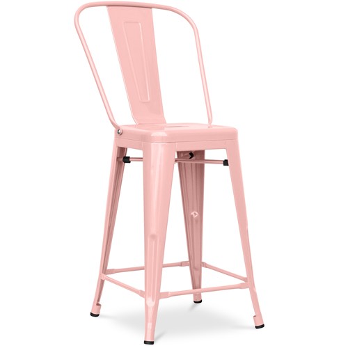 Tolix A Bar Stool With backrest and footrest Light Pink