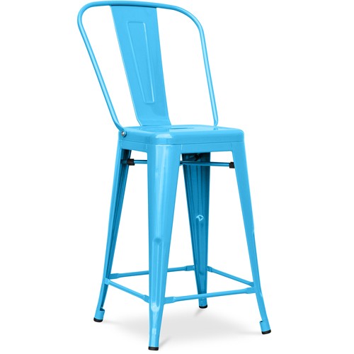 Tolix A Bar Stool With backrest and footrest blue