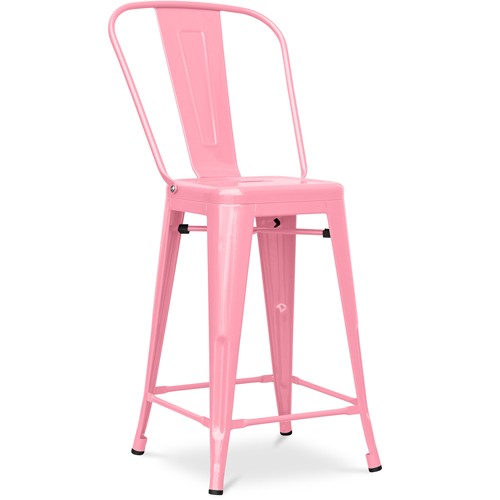 Tolix A Bar Stool With backrest and footrest pink