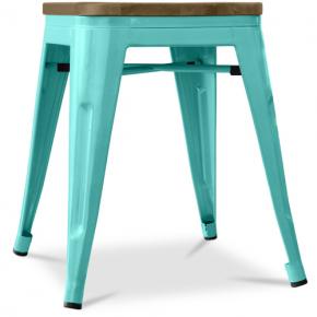 Pastel green Bistro Metal Tolix Style stool with a wooden seat