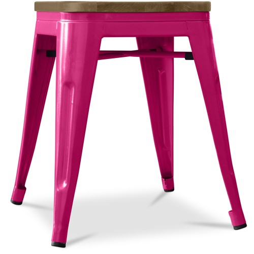 Fuchsia Bistro Metal Tolix Style stool with a wooden seat