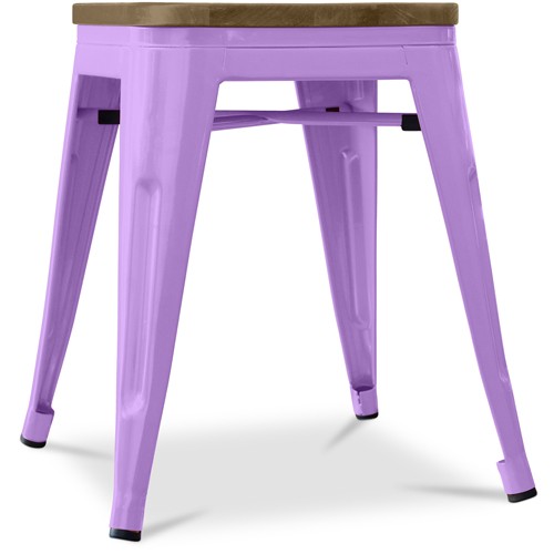 Light Purple Bistro Metal Tolix Style stool with a wooden seat