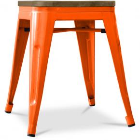 Orange Bistro Metal Tolix Style stool with a wooden seat