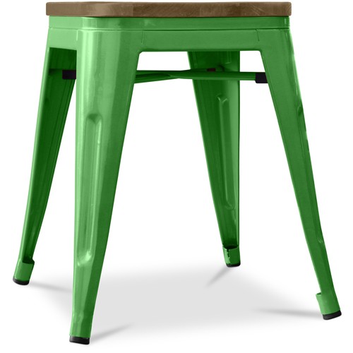 Green Bistro Metal Tolix Style stool with a wooden seat