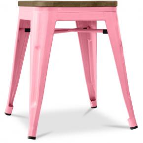 Pink Bistro Metal Tolix Style stool with a wooden seat