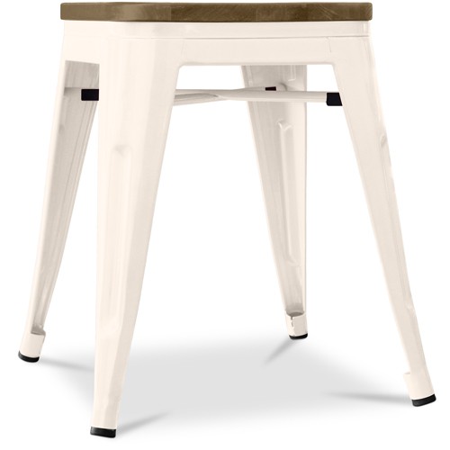 Beige Bistro Metal Tolix Style stool with a wooden seat