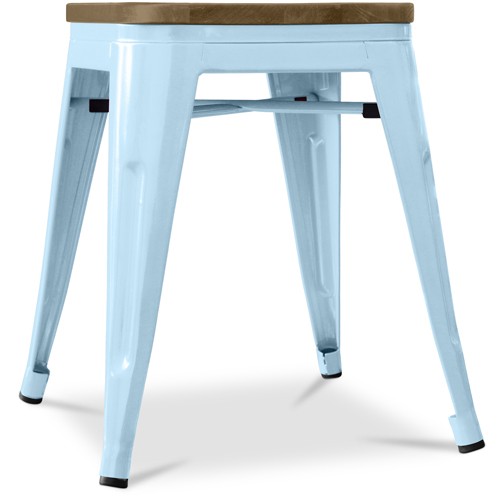 Light Blue Bistro Metal Tolix Style stool with a wooden seat