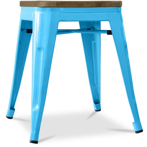 Blue Bistro Metal Tolix Style stool with a wooden seat