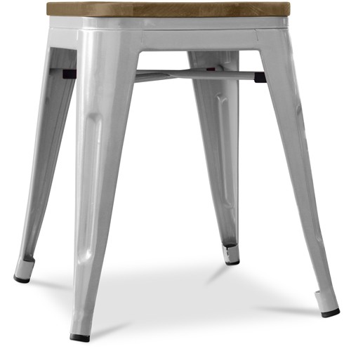 Gray Bistro Metal Tolix Style stool with a wooden seat