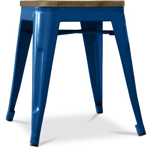 Dark Blue Bistro Metal Tolix Style stool with a wooden seat