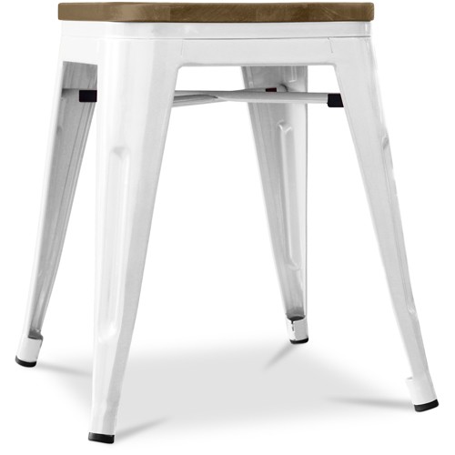 White Bistro Metal Tolix Style stool with a wooden seat