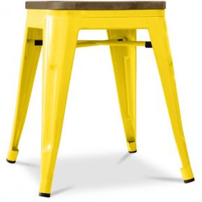 Yellow Bistro Metal Tolix Style stool with a wooden seat
