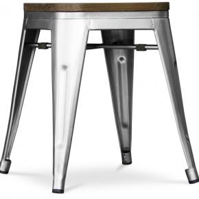 Silver Bistro Metal Tolix Style stool with a wooden seat