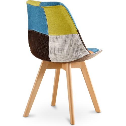 Dining Chair Upholstered Patchwork Fabric Wooden Leg
