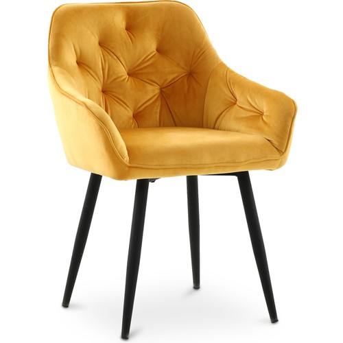 Dining Chair Accent Yellow Velvet Upholstered Nordic Retro Design Metal Legs 