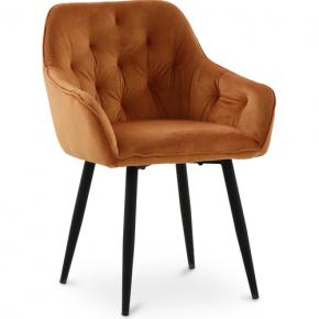 Dining Chair Accent Orange Velvet Upholstered Nordic Retro Design Metal Legs 