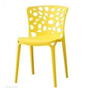 PP Chair Yellow Stackable Hollow Out Durable