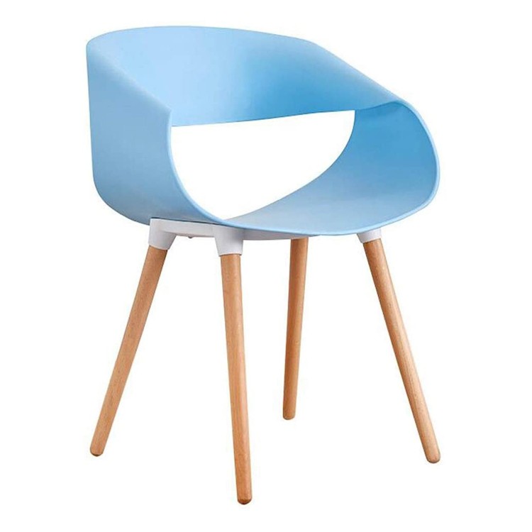 Polypropylene Armchair Light Blue Leisure Cafe Dining Living Room Wood Legs
